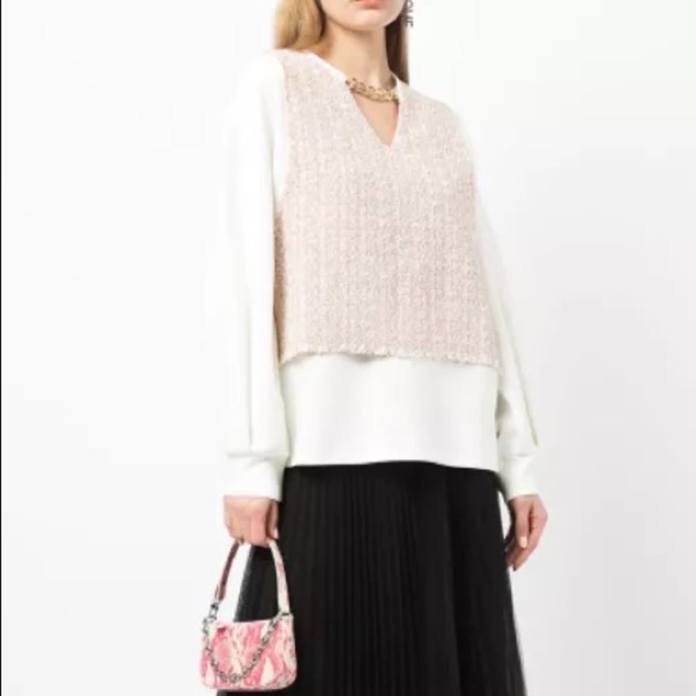 tweed-layered long-sleeve top LIKE NEW